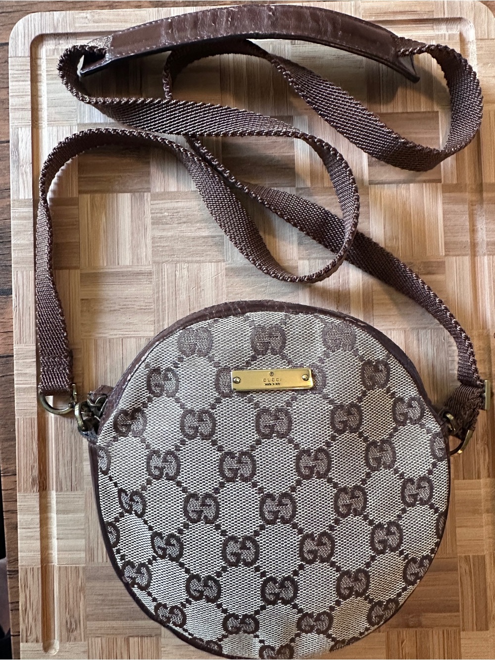 Gucci Brown GG Canvas Round Crossbody Bag